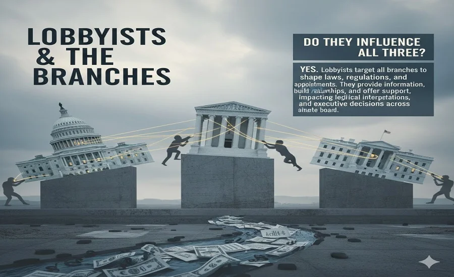 do lobbyists exert influence among all three branches of government? why or why not?